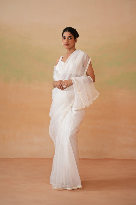 Ivory Embroidered Blouse with Drape Saree