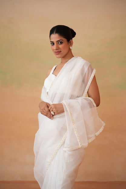 Ivory Embroidered Blouse with Drape Saree