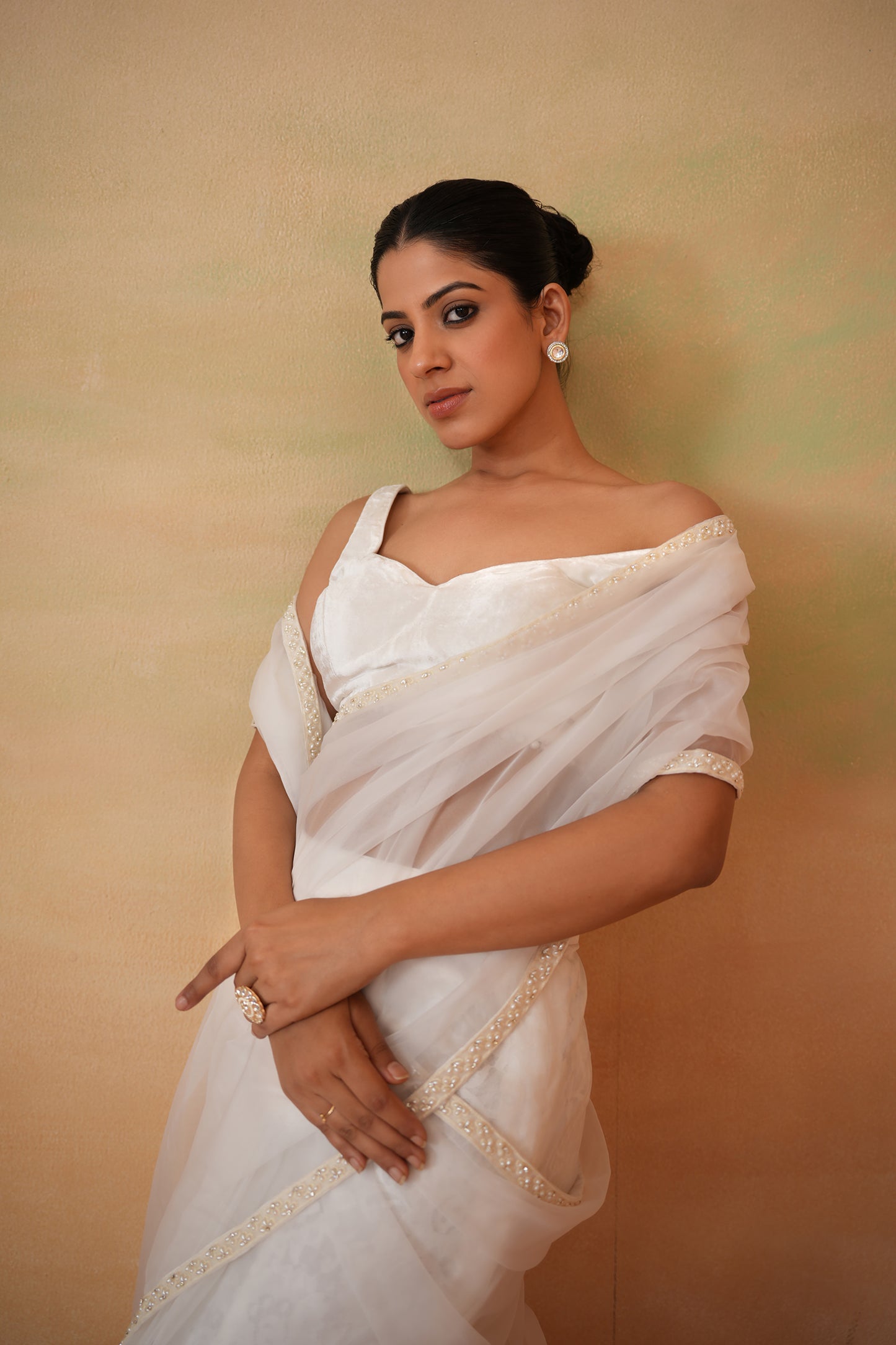 Ivory Embroidered Blouse with Drape Saree