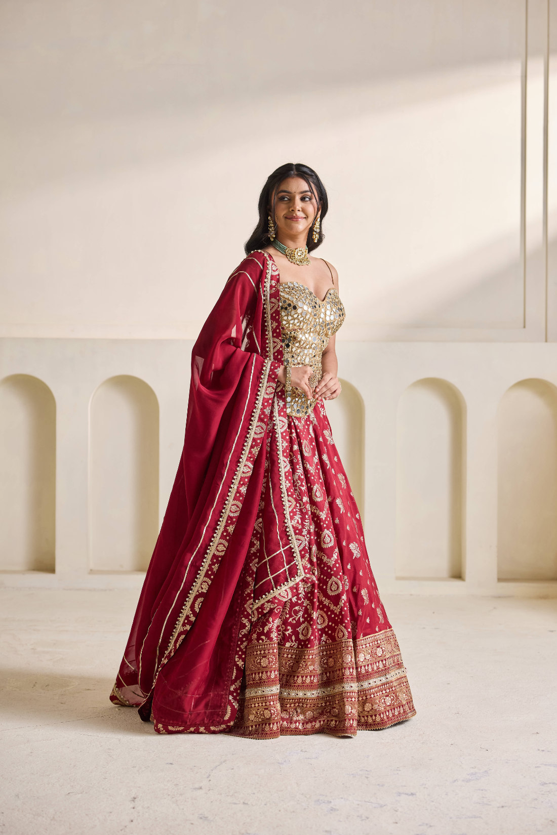 Gold emb corset and brocade lehnga set