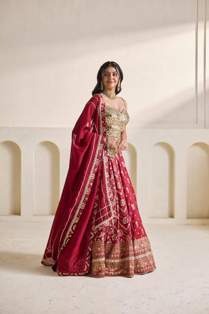 Gold emb corset and brocade lehnga set
