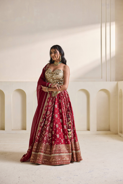 Gold emb corset and brocade lehnga set