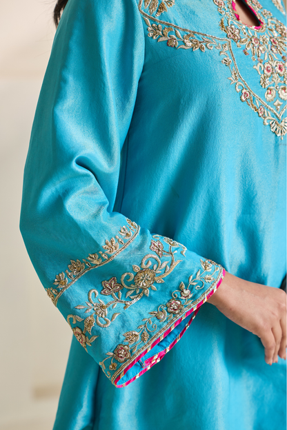 Sky blue embroidery Kurti set