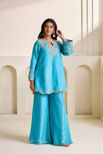 Sky blue embroidery Kurti set
