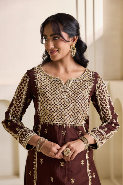 Brown embroidery Kurti set