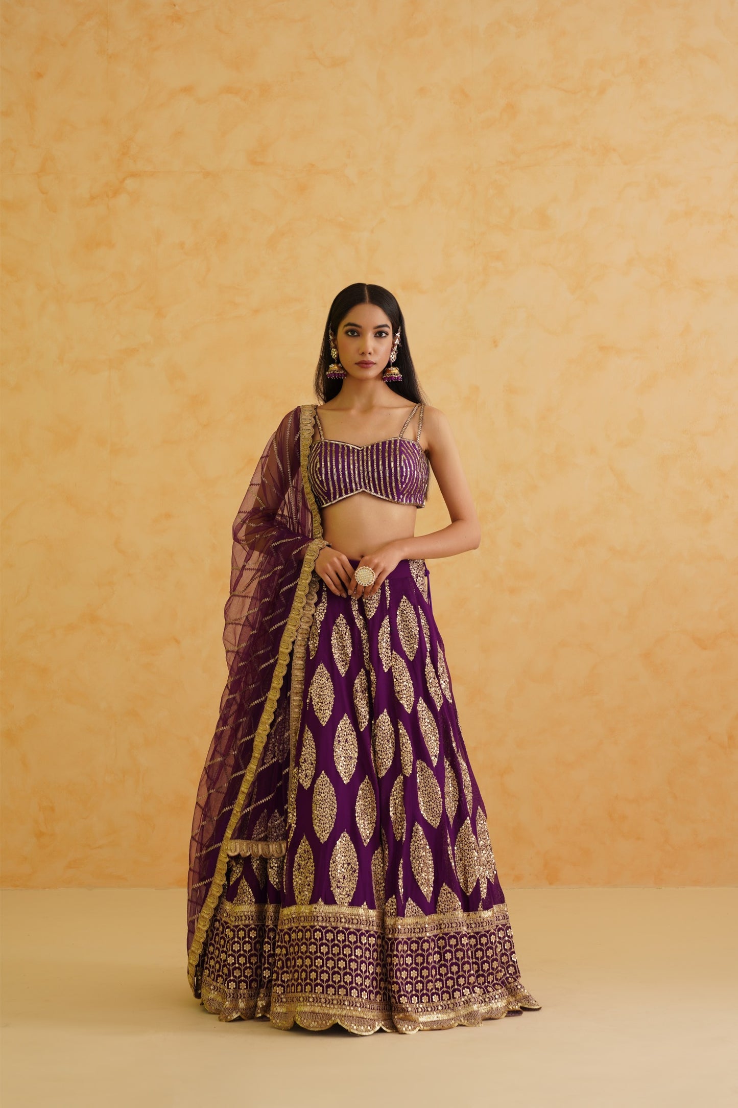 Purple georgette Lehenga, Blouse and dupatta Set