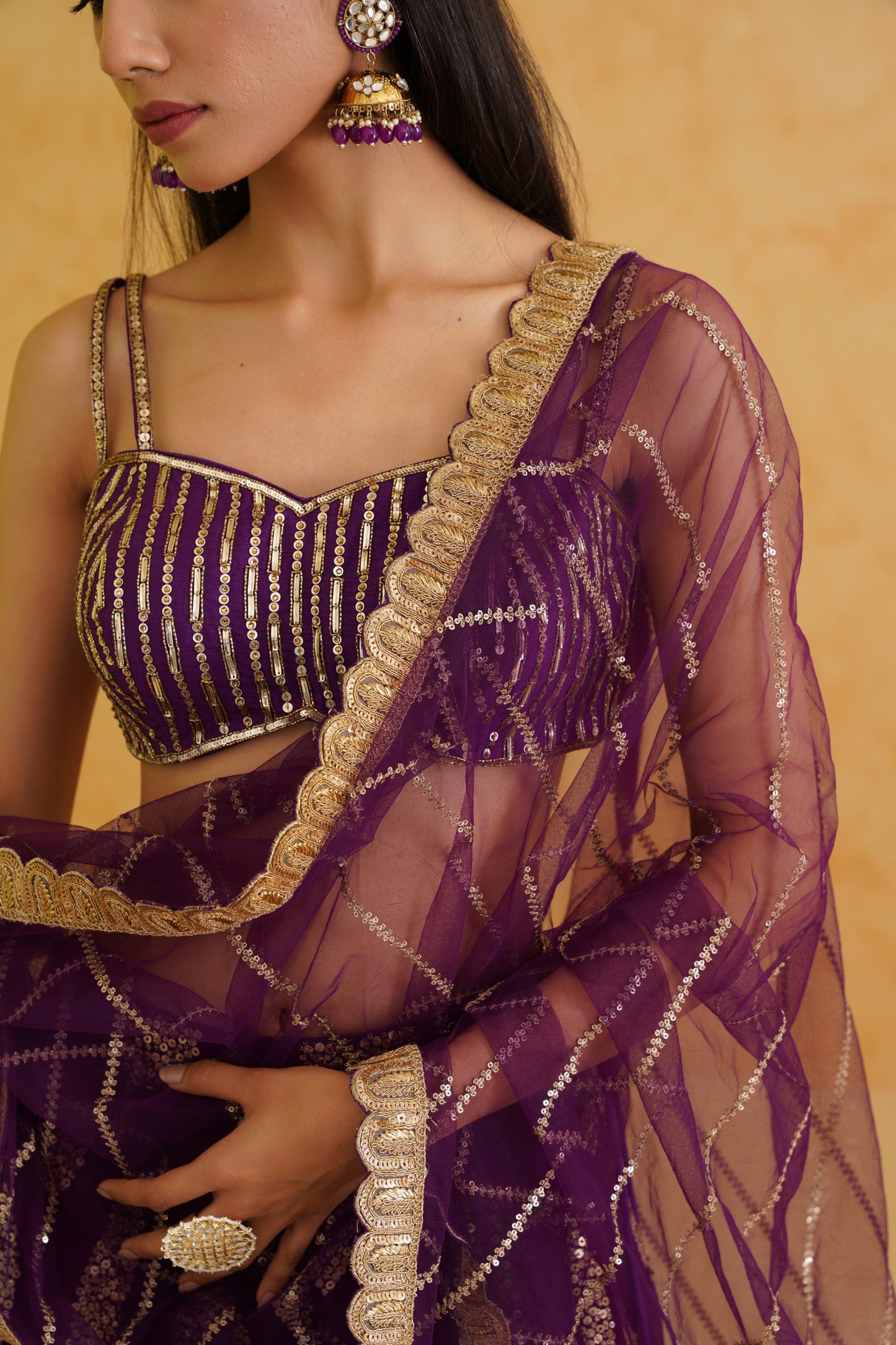 Purple georgette Lehenga, Blouse and dupatta Set