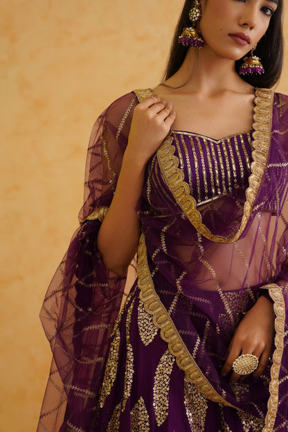 Purple georgette Lehenga, Blouse and dupatta Set