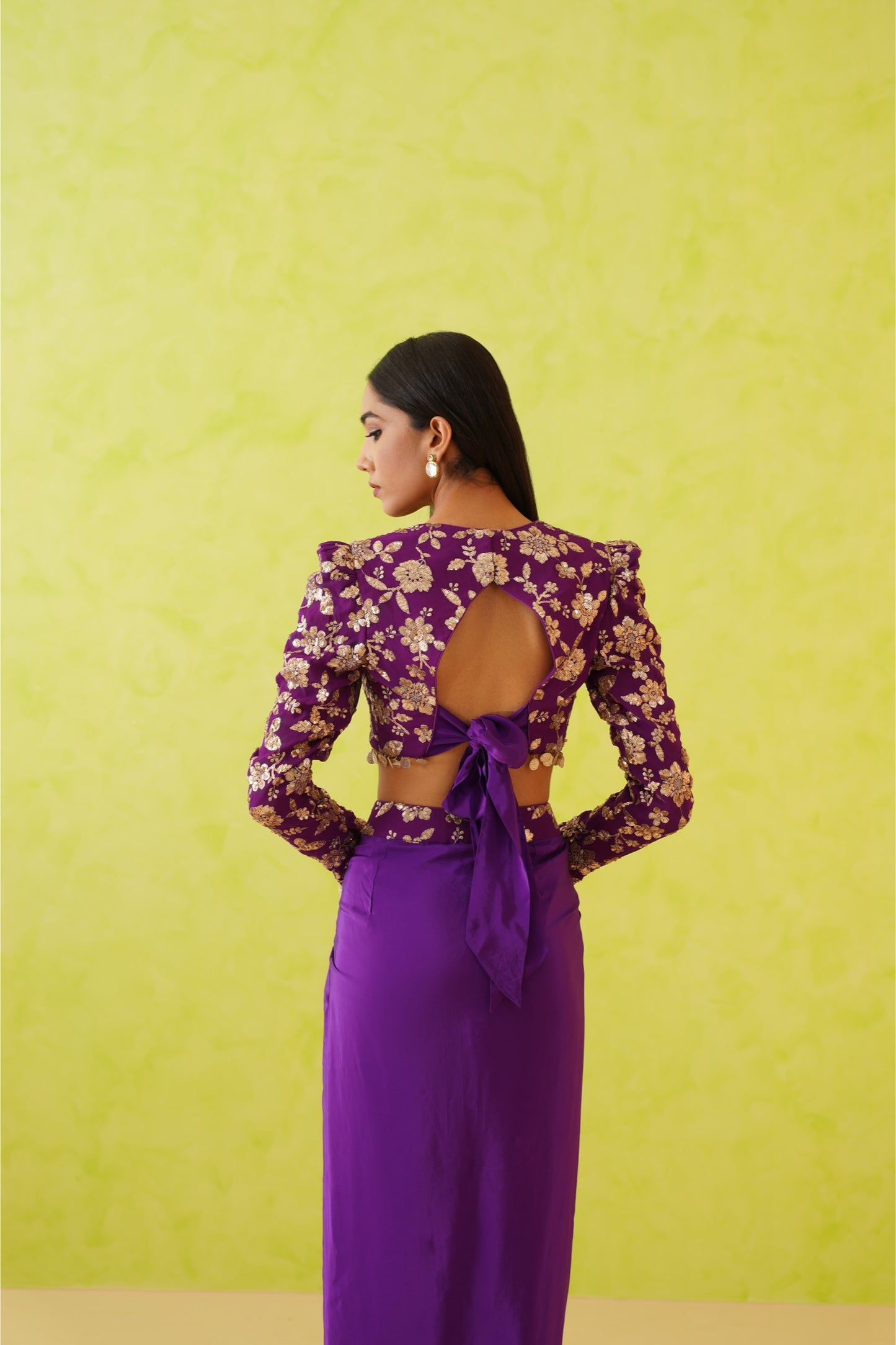 Purple Embroidered blouse and Dhoti set