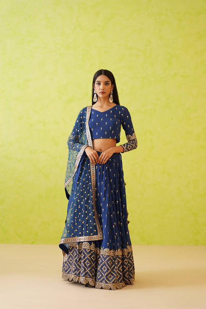 Blue georgette lehenga, Blouse and dupatta Set