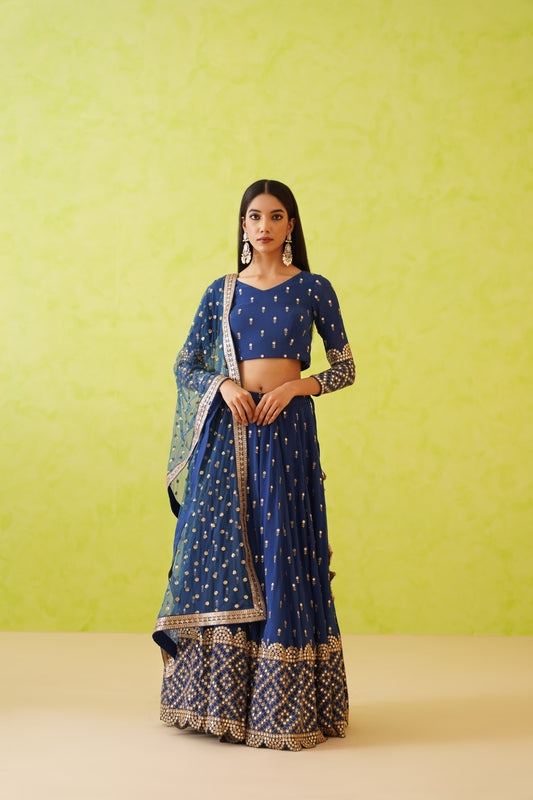 Blue georgette lehenga, Blouse and dupatta Set