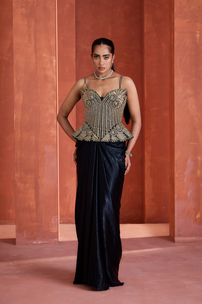 Black drape skirt gold corset