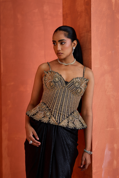 Black drape skirt gold corset