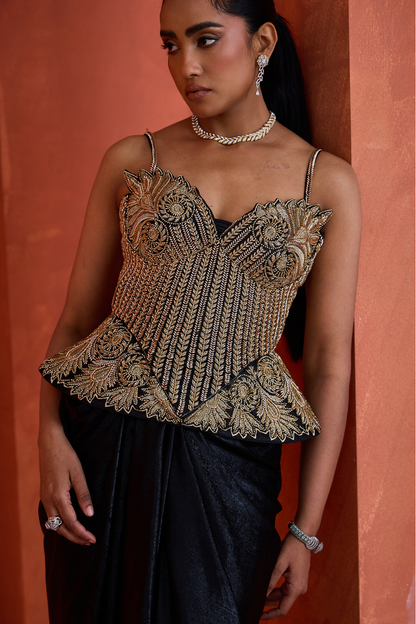 Black drape skirt gold corset