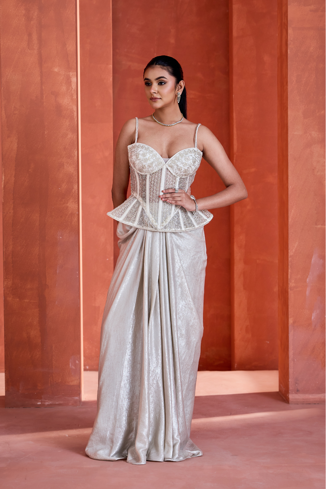 White Drape skirt with Corset