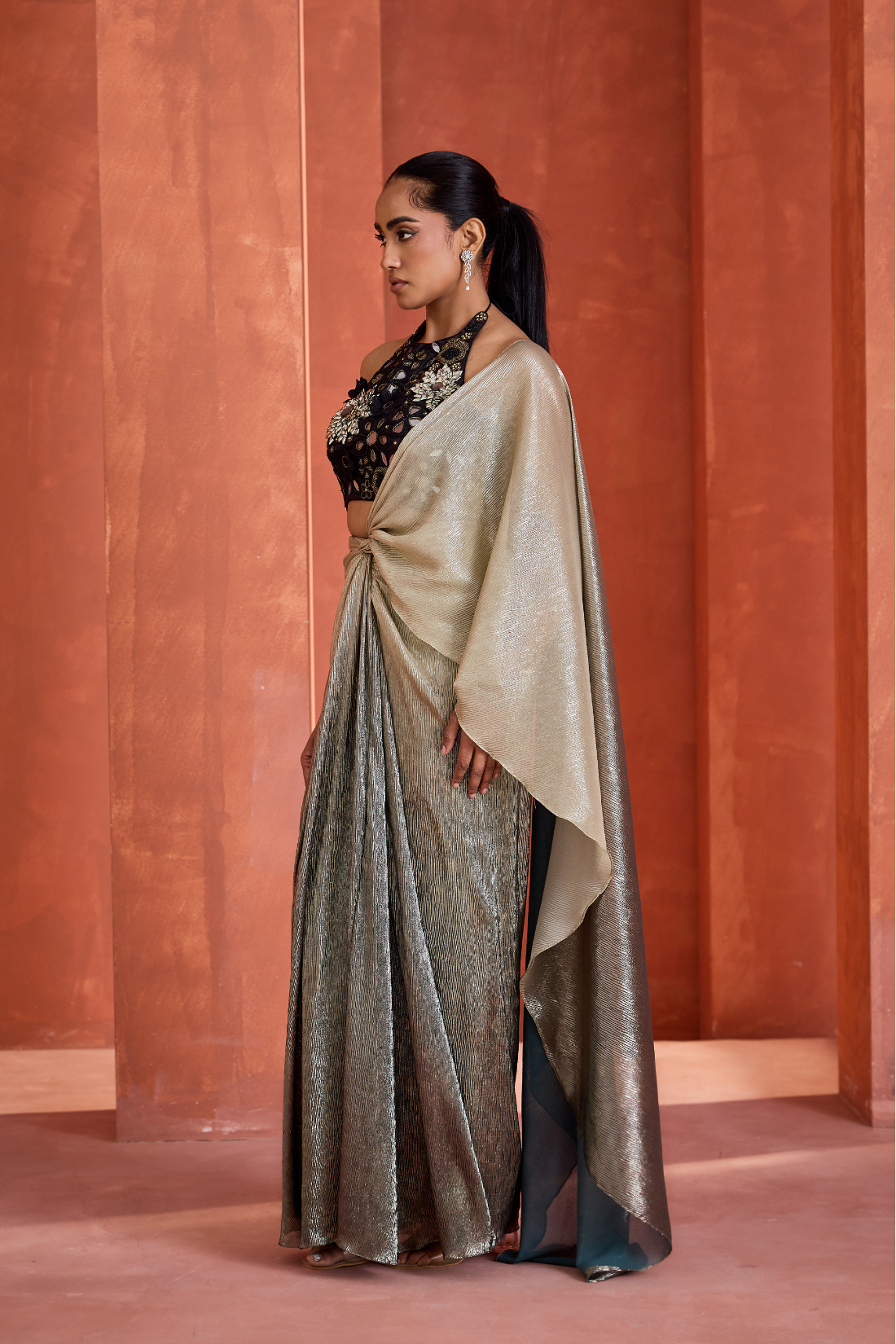 Ombre Drape skirt with blouse