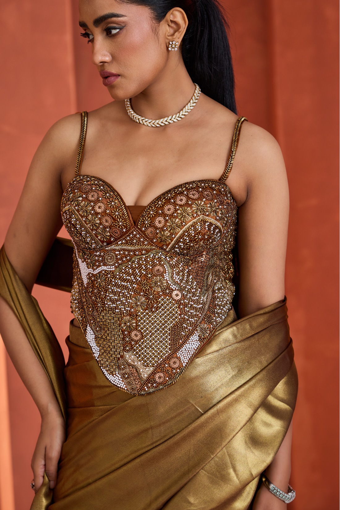 Antique Gold Corset Saree