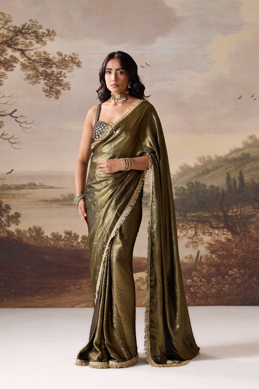 Olive ready to wear saree and blouse