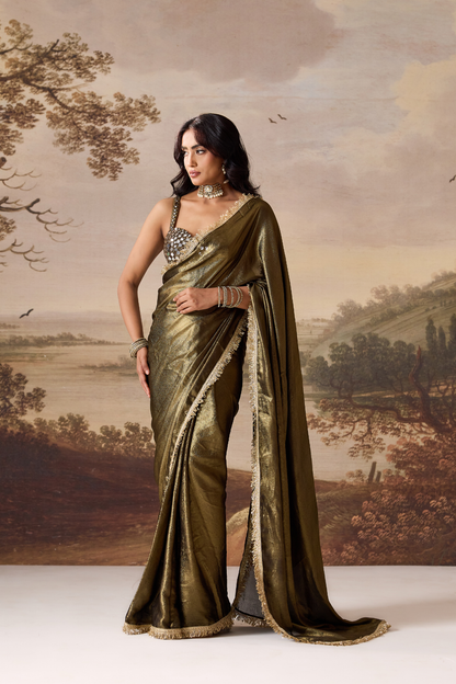 Olive ready to wear saree and blouse