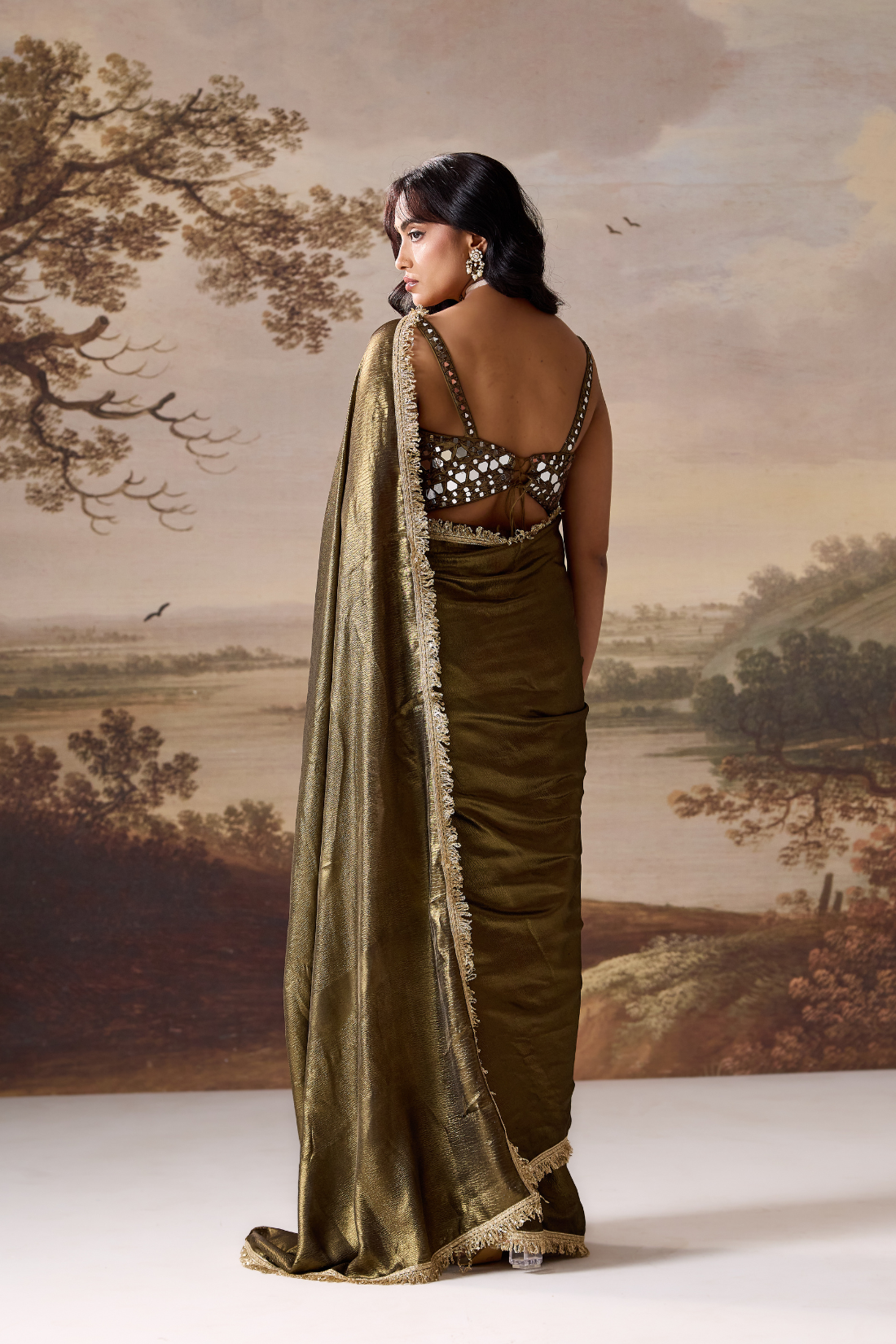 Olive ready to wear saree and blouse