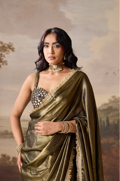 Olive ready to wear saree and blouse
