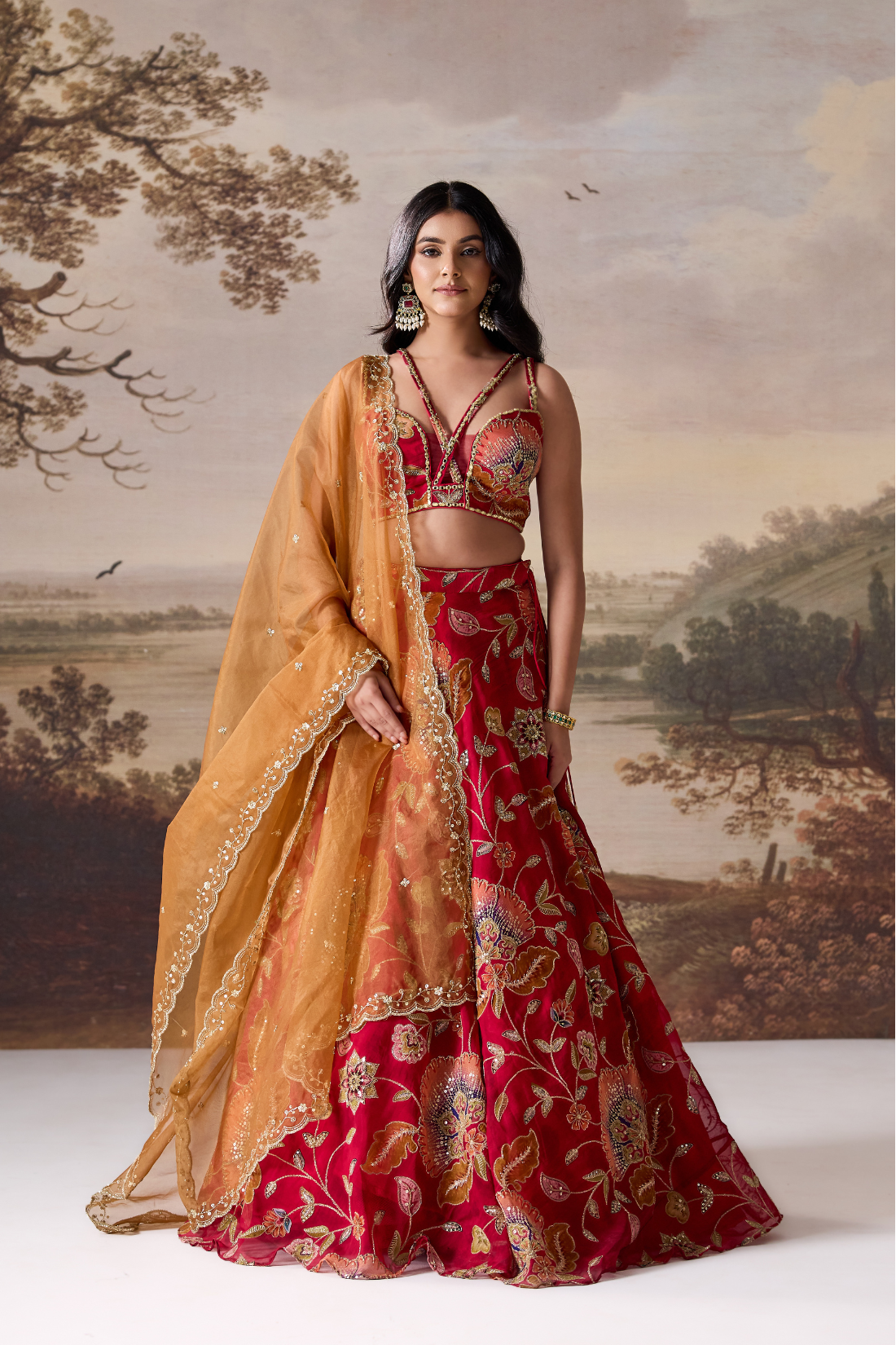 Deep Red emb Lehenga Set