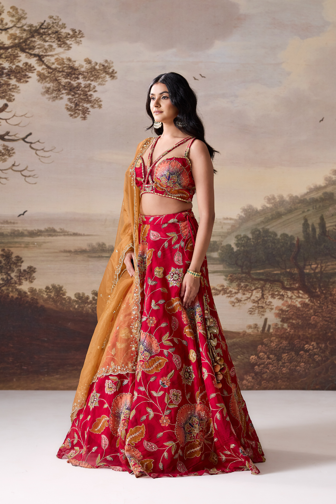 Deep Red emb Lehenga Set