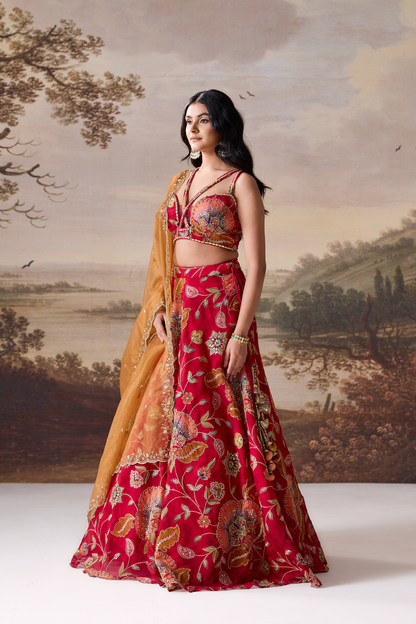 Deep Red emb Lehenga Set