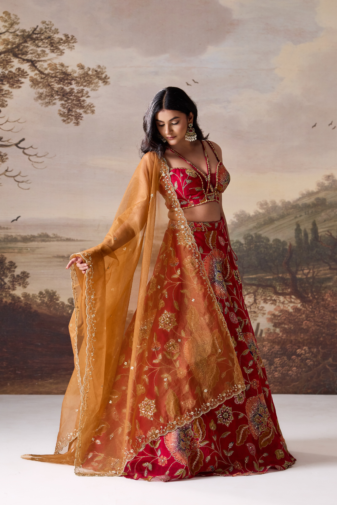 Deep Red emb Lehenga Set