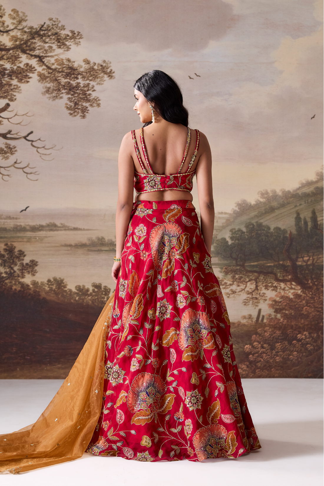 Deep Red emb Lehenga Set