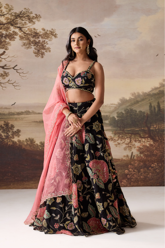Black emb Muse Lehenga Set