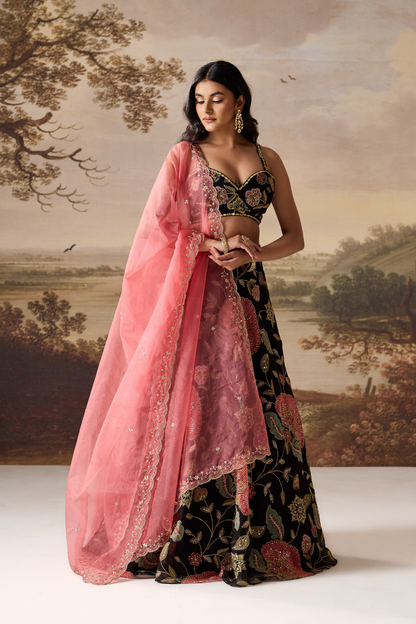 Black emb Muse Lehenga Set