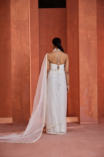Ivory emb Blouse,stitched ready to wear saree