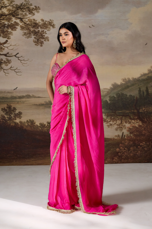 Fuchsia Flora Embroidered Saree