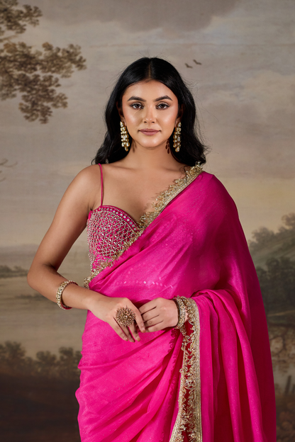 Fuchsia Flora Embroidered Saree
