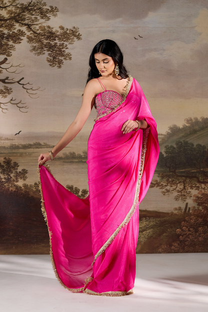 Fuchsia Flora Embroidered Saree